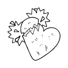 black and white cartoon broken heart