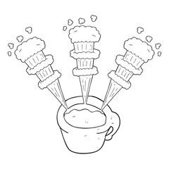 black and white cartoon hot coffee mug