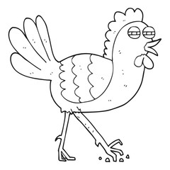 black and white cartoon chicken