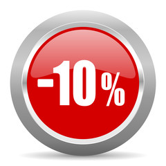 10 percent sale retail red metallic chrome web circle glossy icon