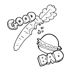 black and white cartoon good and bad food
