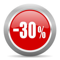 30 percent sale retail red metallic chrome web circle glossy icon