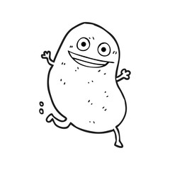 black and white cartoon potato running
