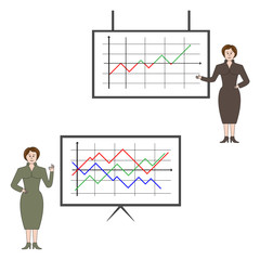 Business woman or business lady with graph