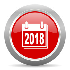 new year 2018 red metallic chrome web circle glossy icon