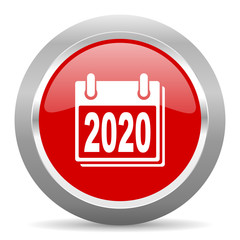new year 2020 red metallic chrome web circle glossy icon