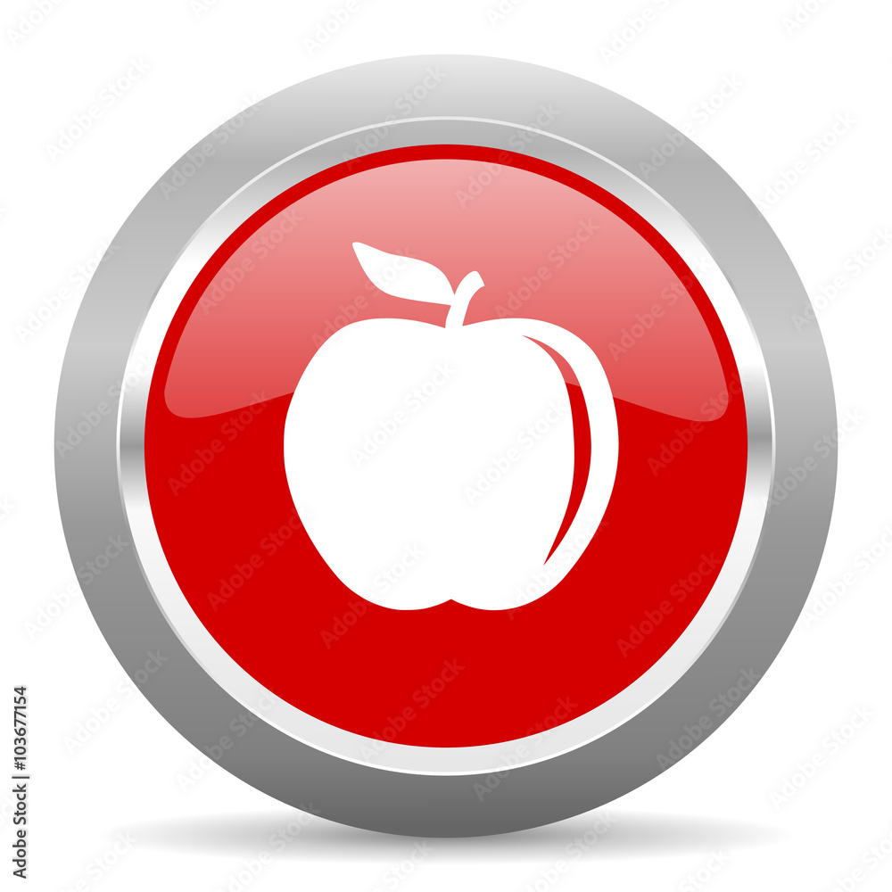 Poster apple red metallic chrome web circle glossy icon