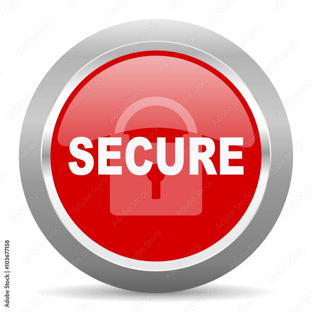 Aufkleber secure red metallic chrome web circle glossy icon