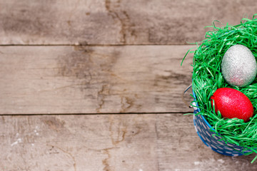 Easter Eggs In blue Tin Bucket