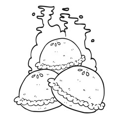 black and white cartoon hot pies