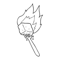 black and white cartoon flaming tofu on fork