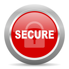 secure red metallic chrome web circle glossy icon