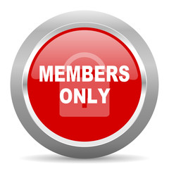 members only red metallic chrome web circle glossy icon
