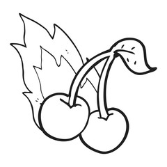 black and white cartoon flaming cherries