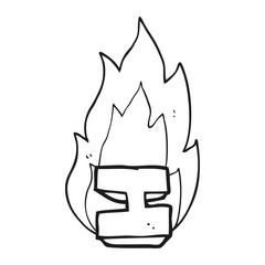 black and white cartoon flaming letter I