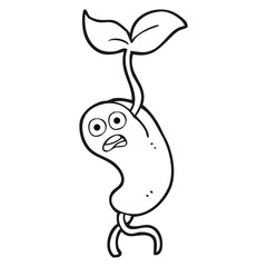 black and white cartoon sprouting seed