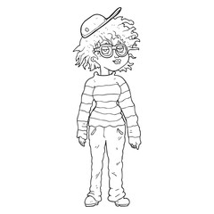 black and white cartoon geeky girl
