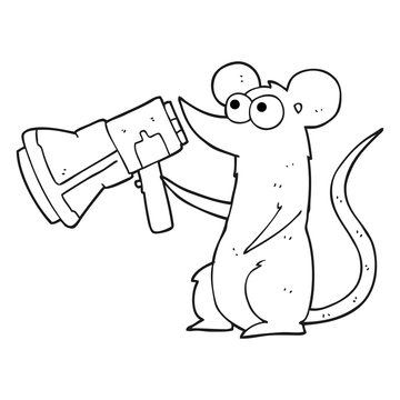 black and white cartoon mouse with megaphone