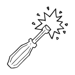 black and white cartoon screwdriver