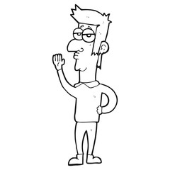 black and white cartoon man waving