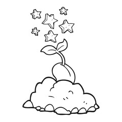 black and white cartoon sprouting seed