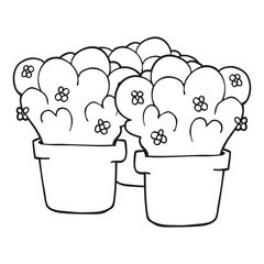 black and white cartoon potted plants