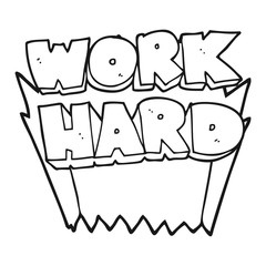black and white cartoon work hard symbol