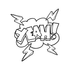 Yeah! black and white cartoon symbol