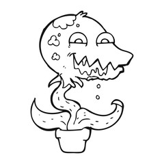 black and white cartoon monster plant