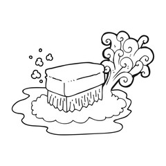 black and white cartoon scrubbing brush