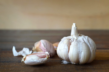 Garlic on wooden background