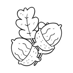 black and white cartoon acorns