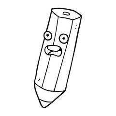 happy black and white cartoon pencil