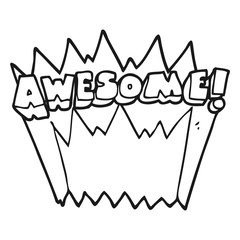 black and white cartoon awesome word