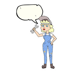 comic book speech bubble cartoon woman with spanner