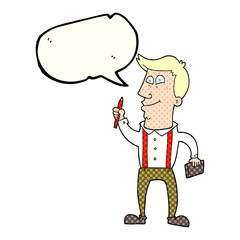 comic book speech bubble cartoon man with notebook and pen