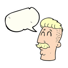 comic book speech bubble cartoon man with hipster hair cut