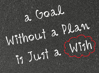 a goal without a plan is just a wish word on black background