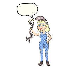 comic book speech bubble cartoon electrician woman