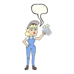 comic book speech bubble cartoon hard working woman with beer