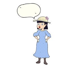 comic book speech bubble cartoon woman in sensible dress