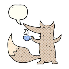 comic book speech bubble cartoon wolf with coffee cup