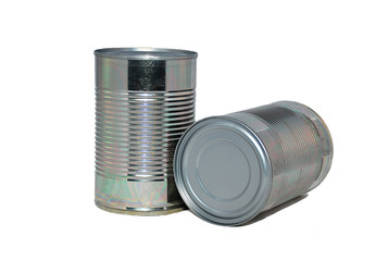 Two generic aluminum cans on a white background