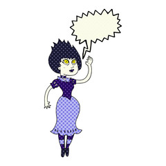 comic book speech bubble cartoon vampire girl waving