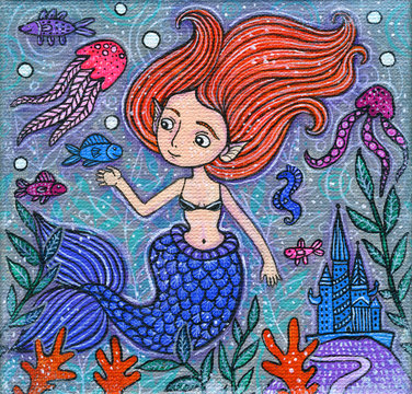 Beautiful Little Mermaid Acrylic Illustration