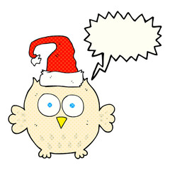 comic book speech bubble cartoon owl wearing christmas hat