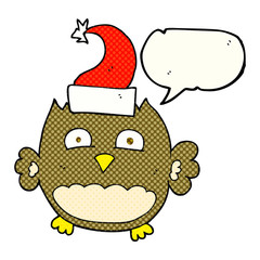 comic book speech bubble cartoon owl wearing christmas hat