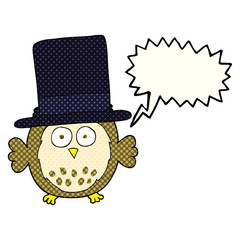 comic book speech bubble cartoon owl wearing top hat