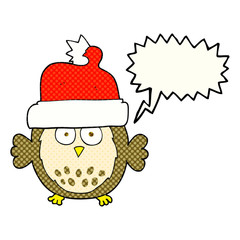 comic book speech bubble cartoon owl wearing christmas hat