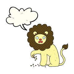 comic book speech bubble cartoon lion with thorn in foot